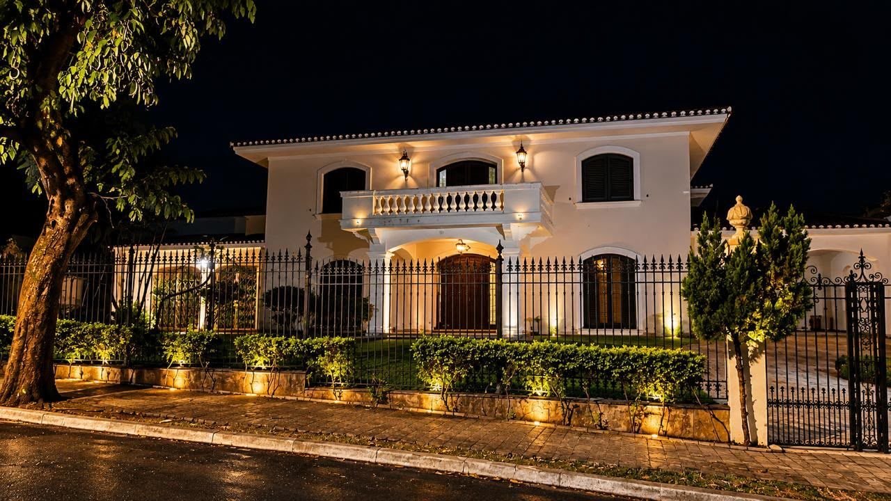 Fachada iluminada da Serenità à noite